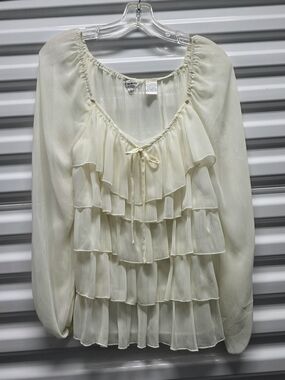 Capacity Cream Semi- Sheer Ruffle Tiered Peasant Blouse Size Large NWT